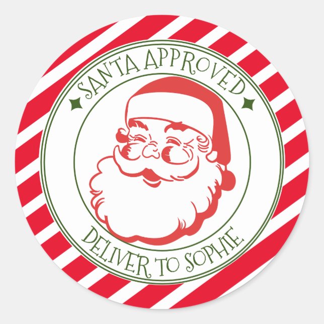 Weihnachtsgeschenk mit rotem Streifen Weihnachtsge Runder Aufkleber (Vorderseite)