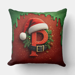 Weihnachtsgeschenk Monogramm P mit Santa Hut Kissen