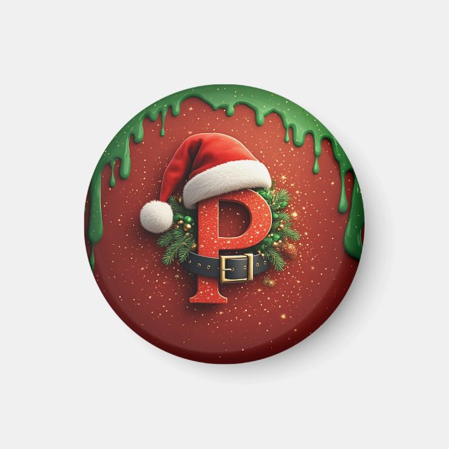 Weihnachtsgeschenk Monogramm P mit Santa Hut Magnet (Vorne)