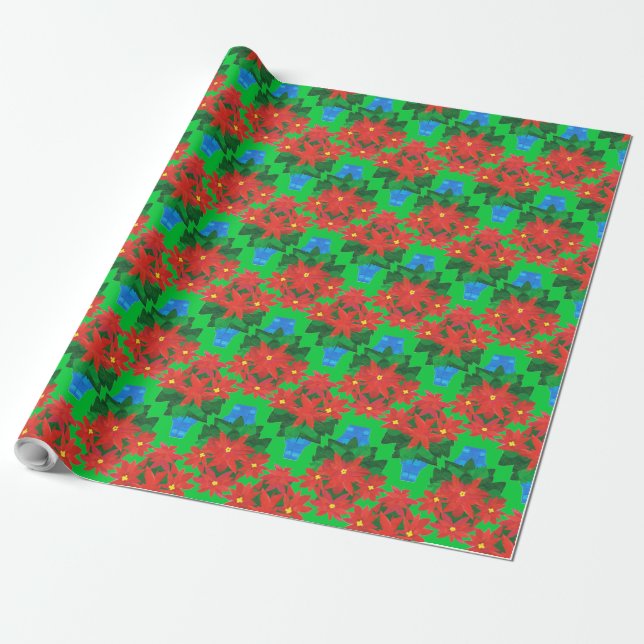 Weihnachtsgeschenk nach Maß: Poinsettias, Grün Geschenkpapier (Ungerollt)