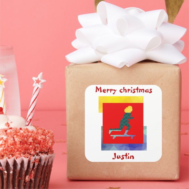 Weihnachtsgeschenk, personalisierter Name Quadratischer Aufkleber (Party)