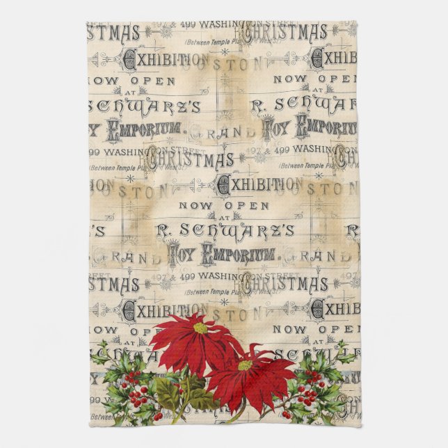 Weihnachtsgeschenk Poinsetias Holly Küchentuch (Vertikal)