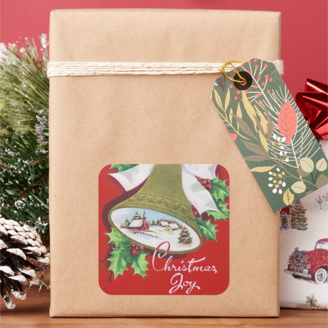 Weihnachtsgeschenk-Retro-Glocken Weihnachtsaufkleb Quadratischer Aufkleber (Feiertag)