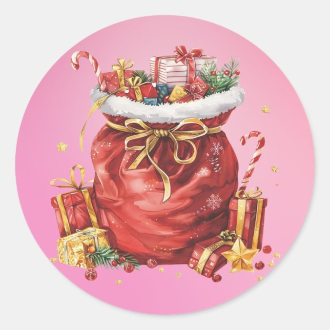 Weihnachtsgeschenk Sack mit Geschenken Runder Aufkleber (Vorderseite)