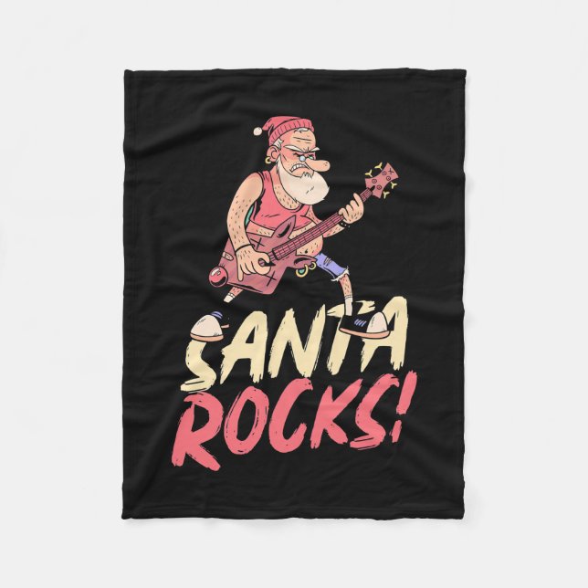 Weihnachtsgeschenk | Santa Rocks Guitar Fleecedecke (Vorderseite)