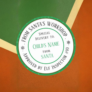 Weihnachtsgeschenk Santas Werkstatt personalisiert Runder Aufkleber