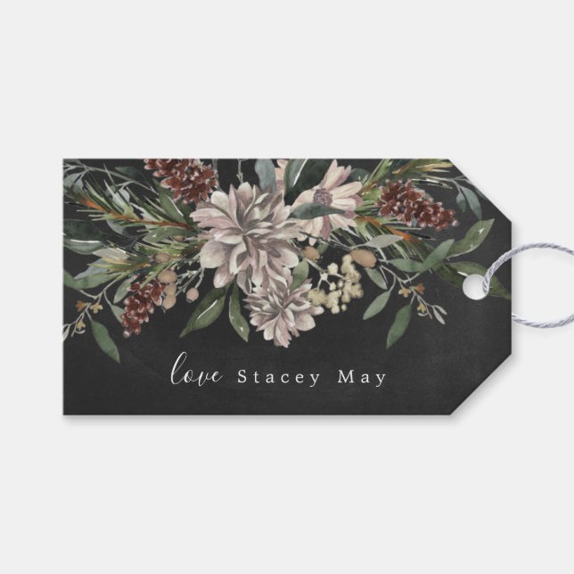 Weihnachtsgeschenk-Tag Floral Aquarelltafel Geschenkanhänger (Vorderseite (Horizontal))