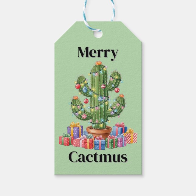 Weihnachtsgeschenk-Tag - Merry Cactmus Geschenkanhänger (Vorderseite)