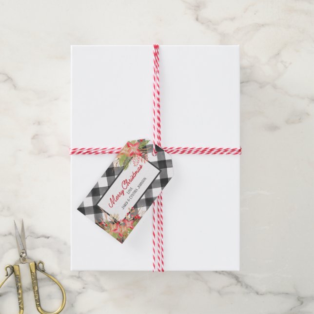 Weihnachtsgeschenk Tag mit Buffalo Kariert & Mistl Geschenkanhänger (Mit Garn)