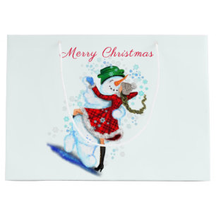 Weihnachtsgeschenk Tag Snowman und Girl Dance Tang Große Geschenktüte