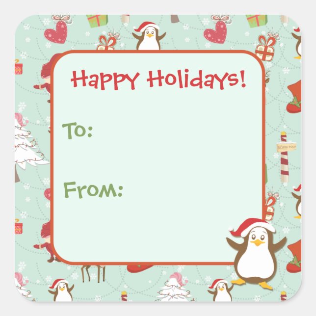 Weihnachtsgeschenk Tag Stickers | Pinguin (Vorderseite)