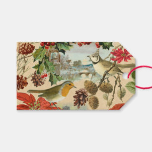 Weihnachtsgeschenk-Tags mit Vögeln und Blume Geschenkanhänger