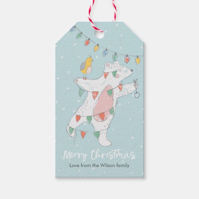 Weihnachtsgeschenk-Tags niedlicher Eisbär schmücke Geschenkanhänger (Vorderseite)