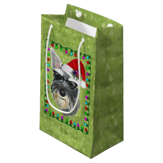 Weihnachtsgeschenk-Tasche klein -- Schnauzer Kleine Geschenktüte (Vorderseite Schrägansicht)
