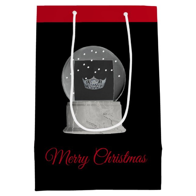 Weihnachtsgeschenk Tasche Miss America Schneeglobe Mittlere Geschenktüte (Rückseite)