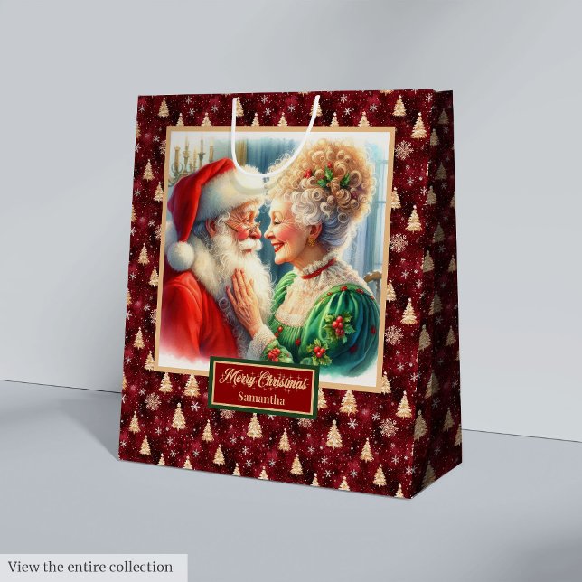 Weihnachtsgeschenk Tasche Santa & Mrs. Claus Water Mittlere Geschenktüte (Christmas Gift Bag Santa & Mrs Claus Watercolor)