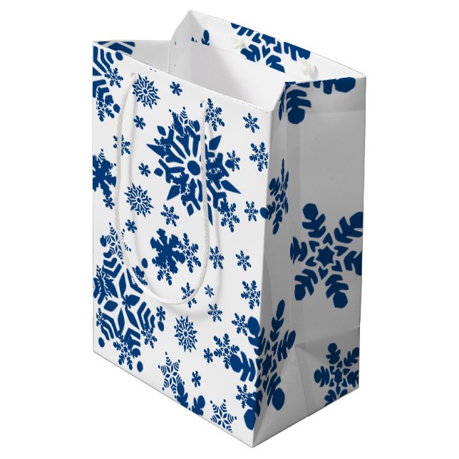 Weihnachtsgeschenk Taschen Schneeflocken Mittlere Geschenktüte (Rückseite Schrägansicht)