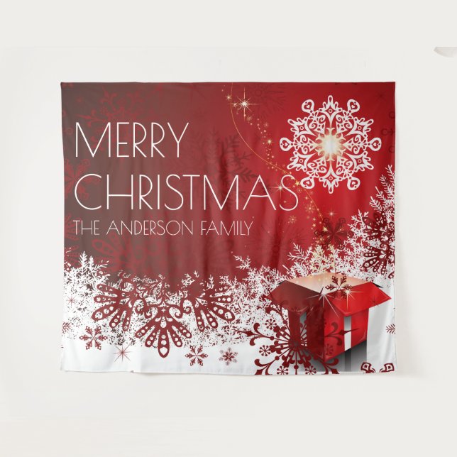 Weihnachtsgeschenk Überraschung Schneeflocke Hinte Wandteppich (Vorderseite (Horizontal))