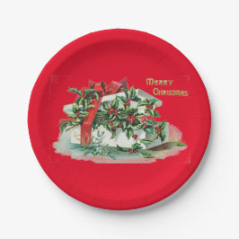 Weihnachtsgeschenk und Holly-Party Pappteller