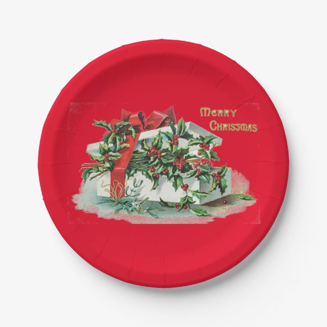 Weihnachtsgeschenk und Holly-Party Pappteller (Vorderseite)
