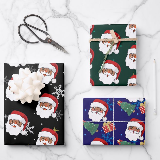 Weihnachtsgeschenk und Weihnachtsbaum Geschenkpapier Set (Vorderseite)