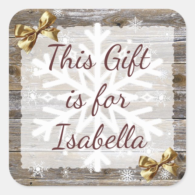 Weihnachtsgeschenk Wetter Holz Gold Bow Geschenk T Quadratischer Aufkleber (Vorderseite)
