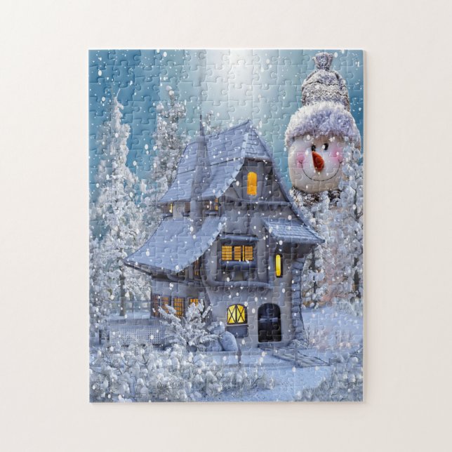Weihnachtsgeschenk Winter Weißer Schneemann Blau R (Vertikal)
