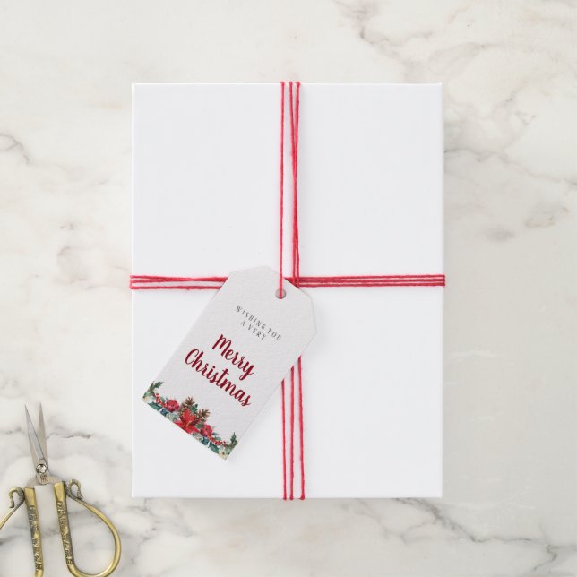 Weihnachtsgeschenk | Winterrote Blume Geschenkanhänger (Mit Garn)