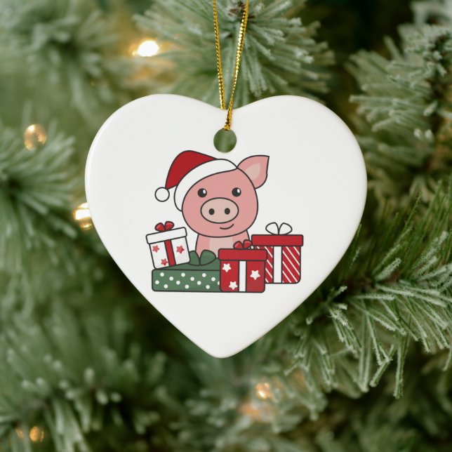 Weihnachtsgeschenk Wintertiere Schweine Keramik Or Ornament (Baum)