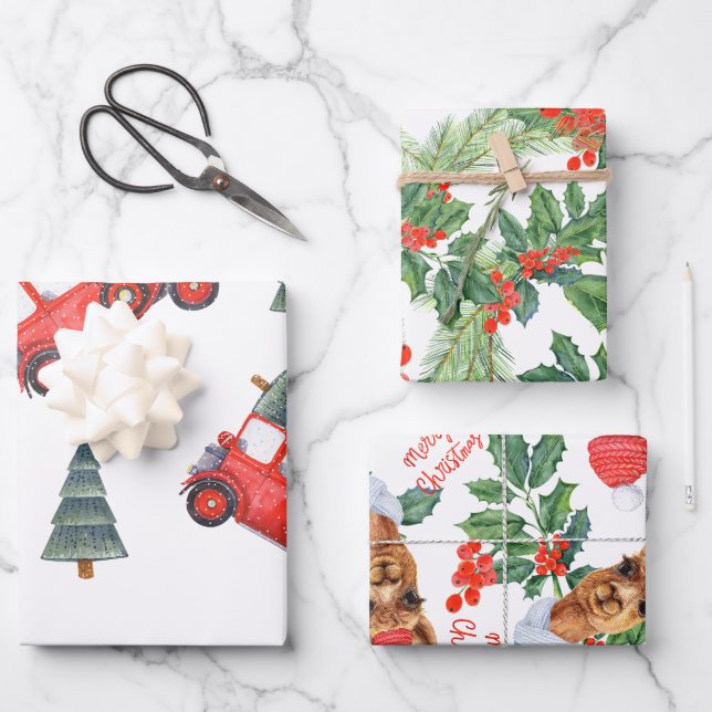 Weihnachtsgeschenk Wrap Auto Kamel und Holly Bundl Geschenkpapier Set (Vorderseite)