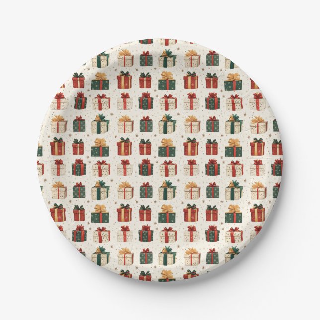 Weihnachtsgeschenk Wrap Design Muster Pappteller (Vorderseite)