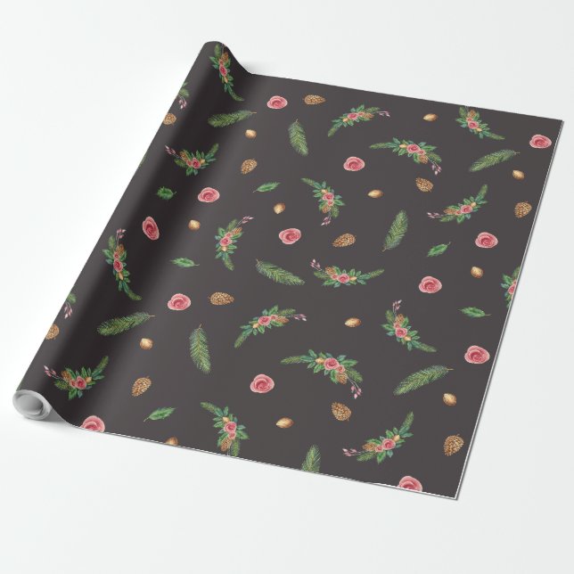 Weihnachtsgeschenk Wrap Rosa Rose und Pine Geschenkpapier (Ungerollt)