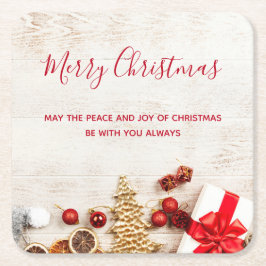 Weihnachtsgeschenkartikel auf einem Imitat Holzbre Rechteckiger Pappuntersetzer
