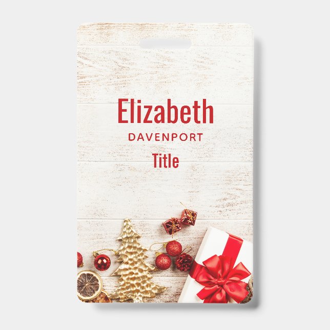 Weihnachtsgeschenkartikel auf einem rustikalen Hol Ausweis (Vorderseite)