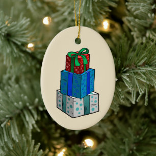 Weihnachtsgeschenke auf einer Keramik Oval Ornamen Keramik Ornament