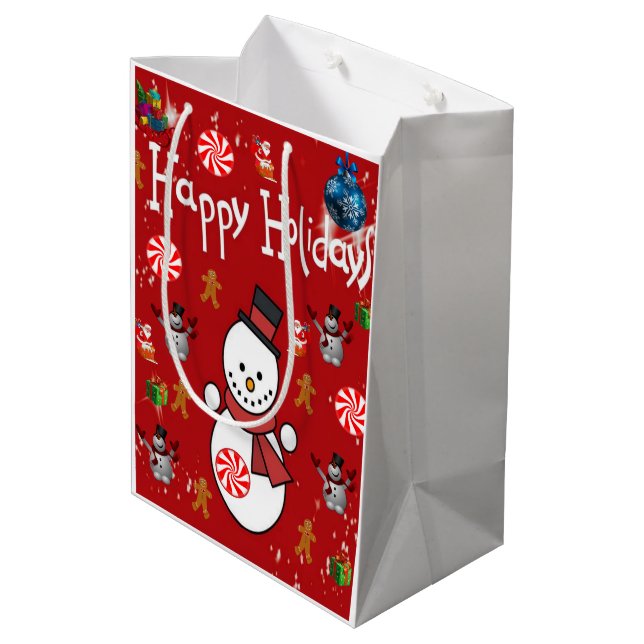 Weihnachtsgeschenke Bags Happy Holidays Mittlere Geschenktüte (Rückseite Schrägansicht)