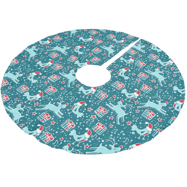 Weihnachtsgeschenke für Rentiere und Vögel aqua aq Polyester Weihnachtsbaumdecke (Schrägansicht)