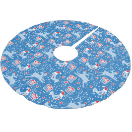 Weihnachtsgeschenke für Rentiere und Vögel blauer  Polyester Weihnachtsbaumdecke