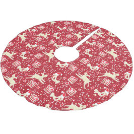Weihnachtsgeschenke für Rentiere und Vögel Rote Cr Polyester Weihnachtsbaumdecke