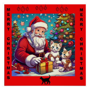 Weihnachtsgeschenke für zwei junge Kätzchen Poster