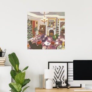 Weihnachtsgeschenke im Wohnzimmer verpacken im Vin Poster