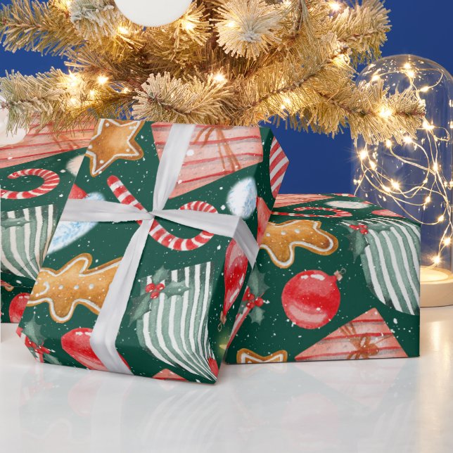 Weihnachtsgeschenke in Aquarellfarbe Lebkuchen Zuc Geschenkpapier (Feiertage)