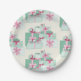 Weihnachtsgeschenke in Grün und Rosa Pappteller