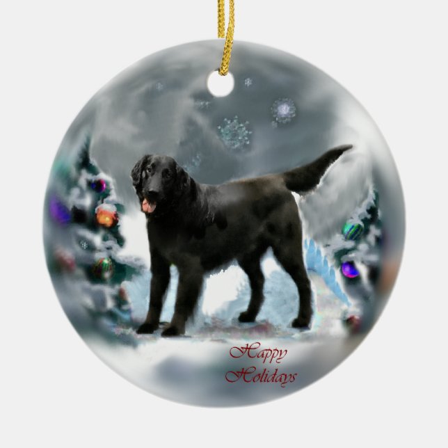 Weihnachtsgeschenke mit flachen Decken Retriever Keramikornament (Vorne)