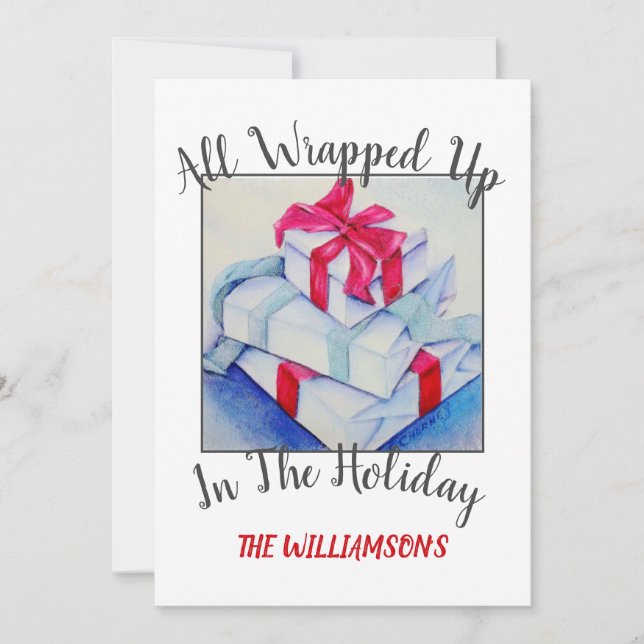 Weihnachtsgeschenke mit Foto Feiertagskarte (Vorderseite)