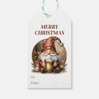 Weihnachtsgeschenke mit Gnome mit heißem Kakao Geschenkanhänger