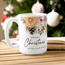 Weihnachtsgeschenke rustikale Winter Zitrusfrüchte Kaffeetasse