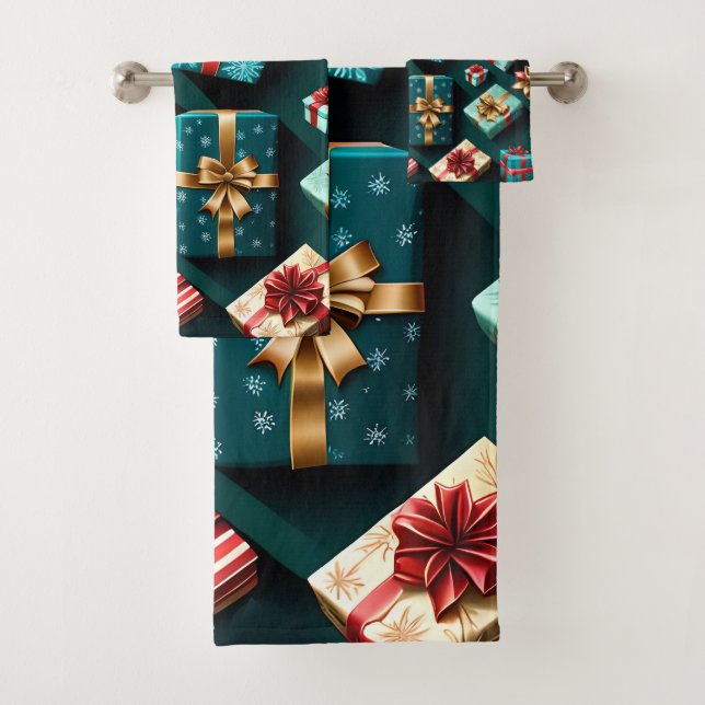 Weihnachtsgeschenke Stilvolle Wrap Gold Blue Red Badhandtuch Set (Insitu)