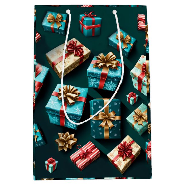 Weihnachtsgeschenke Stilvolle Wrap Gold Blue Red Mittlere Geschenktüte (Vorderseite)