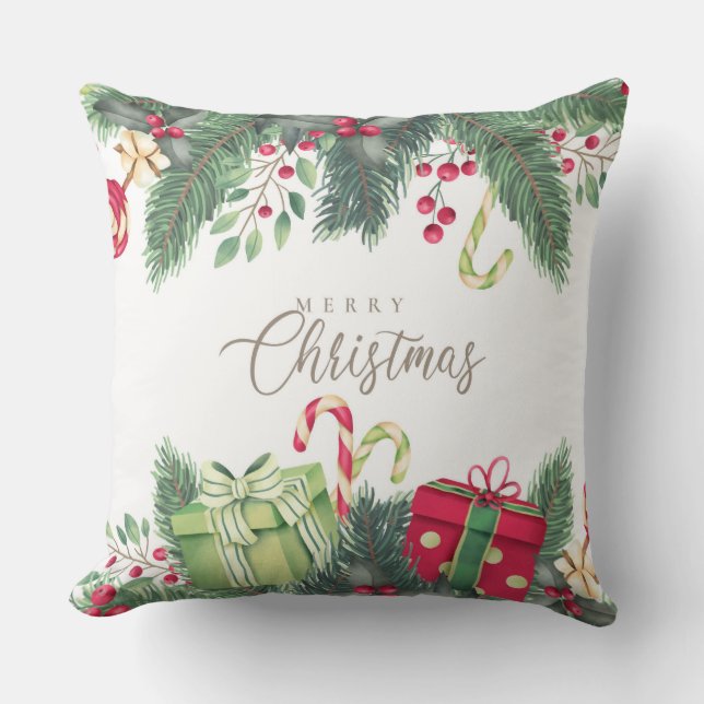 Weihnachtsgeschenke, Süßspeisen und Holly Kissen (Vorderseite)
